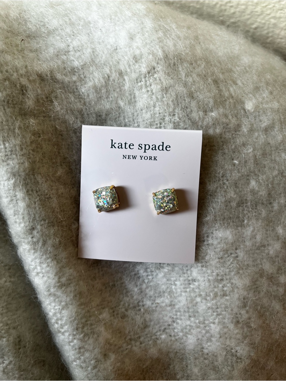 kate spade Kids Iridescent Glitter Square Stud Earrings - Gold Setting